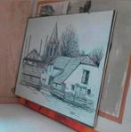 Getekend Landschap. Inclusief lijst., Antiek en Kunst, Kunst | Tekeningen en Foto's, Ophalen