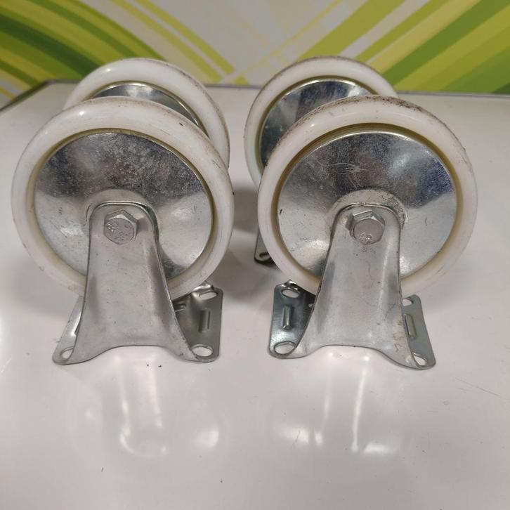 Set van 10 kunststof bokwielen 125 mm totale hoogte 150 mm, Doe-het-zelf en Verbouw, Zwenkwielen, Gebruikt