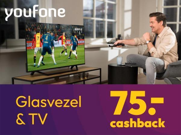 Youfone € 75 cashback op Glasvezel & TV abonnement, Tickets en Kaartjes, Kortingen en Cadeaubonnen, Drie personen of meer, Kortingsbon