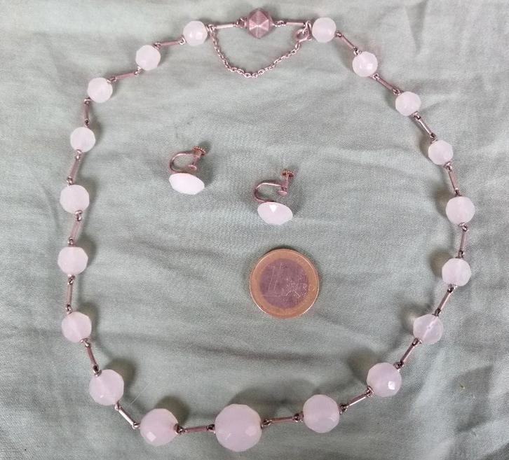 Ketting met zilver en gefacetteerde witte agaat, Sieraden, Tassen en Uiterlijk, Antieke sieraden, Ketting, Zilver, Met edelsteen