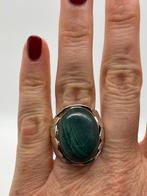 Z406 Prachtige zilveren malachiet ring maat 19, Sieraden, Tassen en Uiterlijk, Ringen, 19 tot 20, Ophalen of Verzenden, Zo goed als nieuw