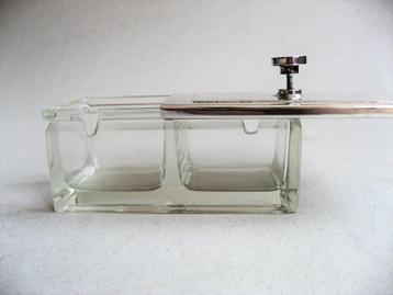 Art deco glazen dubbele jampot, verzilverd deksel jaren 30 beschikbaar voor biedingen
