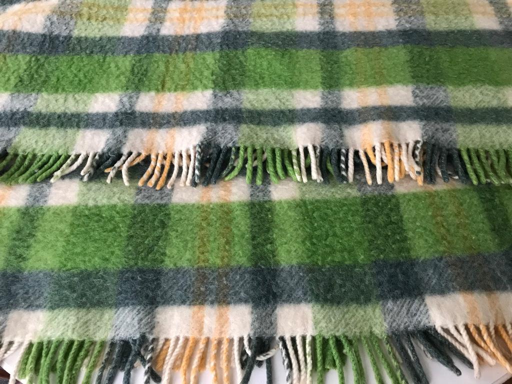 Sole Mio Manta wollen deken geruit groen geel 1,75 x 2,25 m, Gebruikt, Overige maten, Ophalen of Verzenden, Deken of Dekbed