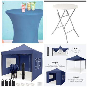 Easy-up partytent + 2 statafels te huur beschikbaar voor biedingen