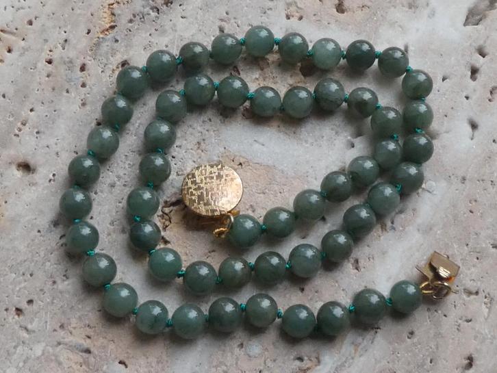Groene Jade Collier, Sieraden, Tassen en Uiterlijk, Antieke sieraden, Ketting, Overige materialen, Met edelsteen, Verguld, Verzenden
