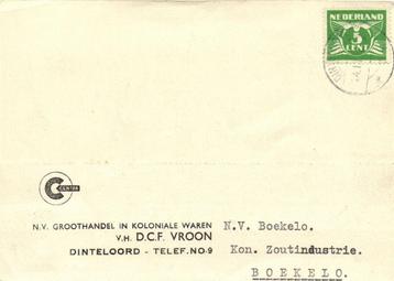 v.h. D.C.F. Vroon, Dinteloord - 03.1942 - briefkaart beschikbaar voor biedingen