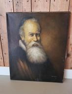 schilderij doek verf van schilder M. Kine oude man. 50x60cm, Ophalen