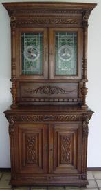 Antieke eikenhouten Mechelse kast (glas is lood), Ophalen
