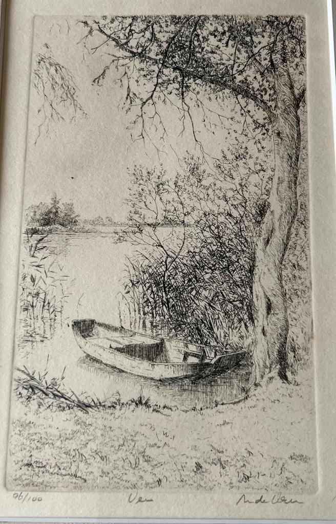 Ets van een Ven met Bootje, Antiek en Kunst, Kunst | Etsen en Gravures, Ophalen of Verzenden