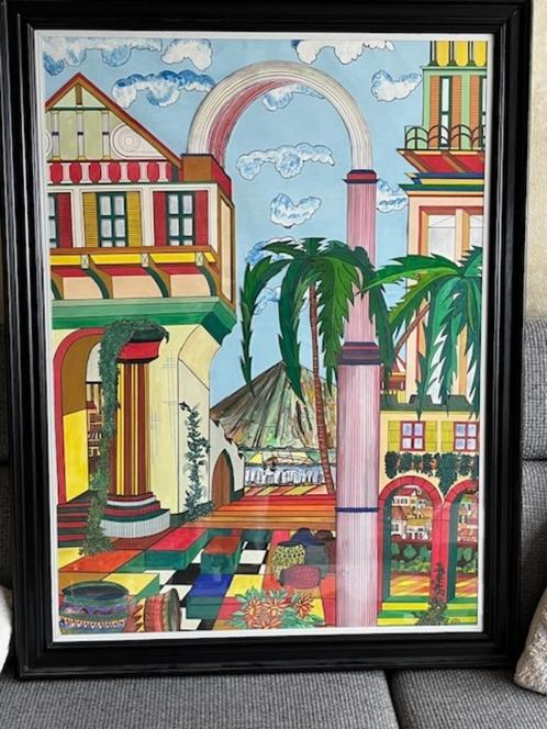 Prachtig groot kleurrijk  kunstwerk gesigneerd bijna Gratis, Antiek en Kunst, Kunst | Designobjecten, Ophalen