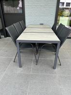 Mooie tuintafel met stenen blad + 6 stoelen, Ophalen, Gebruikt, Natuursteen, Overige typen