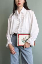 Antieke blouse met kant en broderie brocante S M, Verzenden, Wit, Zo goed als nieuw, Vintage