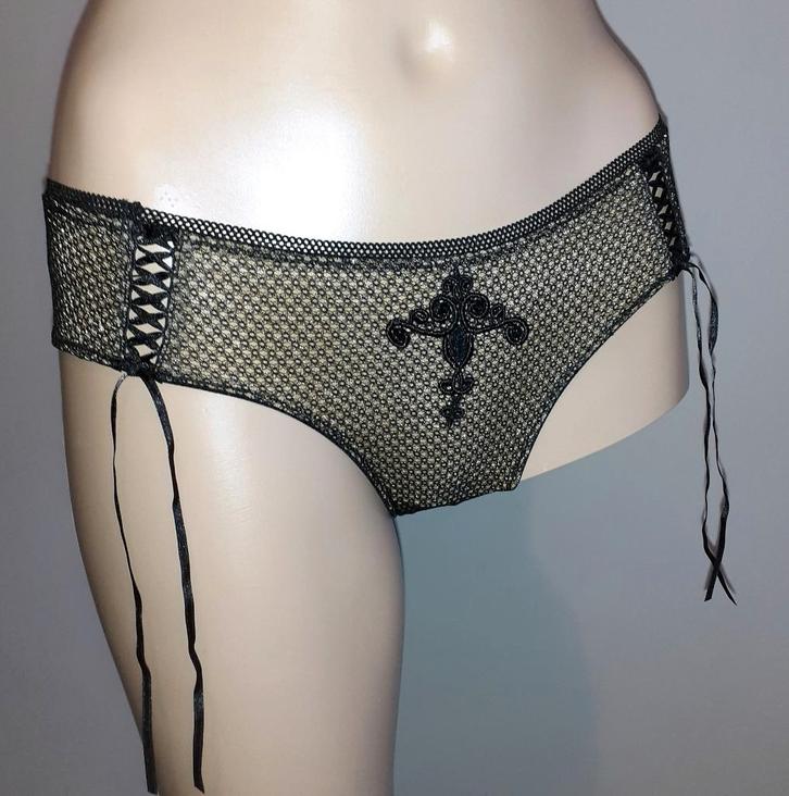 Slip goud met zwart kant en corset effect 6ixty 8ight S, Kleding | Dames, Ondergoed en Lingerie, Slip, Zwart, Verzenden