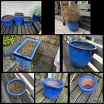 Bloempotten set van 8 stuks blauw bloembakken, Rond, Zo goed als nieuw, Tuin, Aardewerk