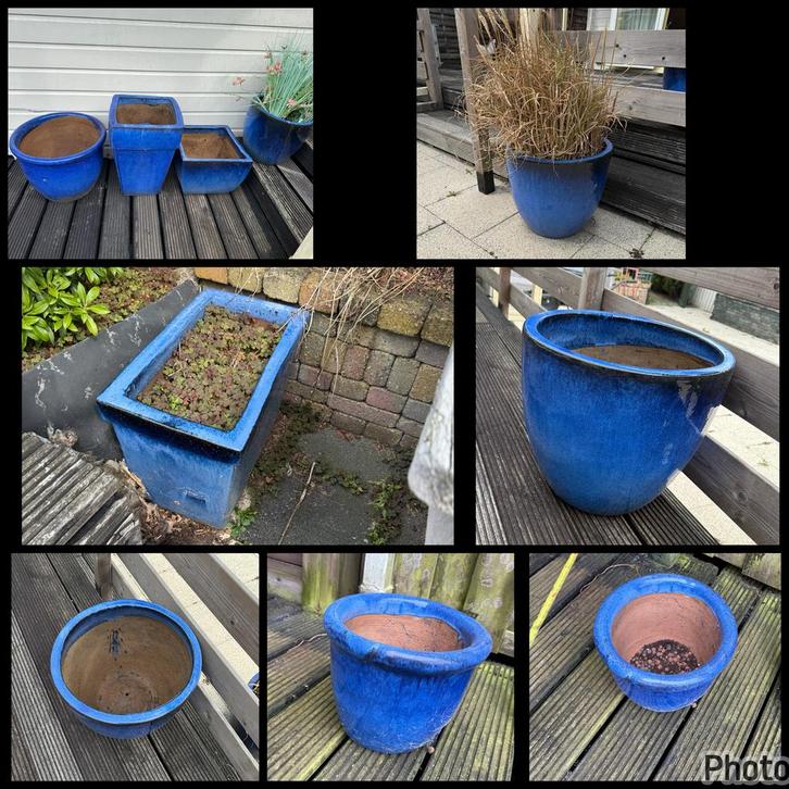 Bloempotten set van 8 stuks blauw bloembakken, Tuin en Terras, Bloempotten, Zo goed als nieuw, Aardewerk, Tuin, 40 tot 70 cm, 25 tot 40 cm