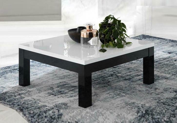 Salontafel Vierkant 100x100 cm MDF hoogglans wit zwart-sale, Huis en Inrichting, Tafels | Salontafels, Nieuw, Minder dan 50 cm