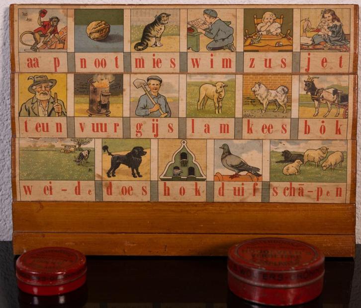 Leesplank Leesplankje o.a.Dialect leesplankjes Aap Noot Mies, Antiek en Kunst, Antiek | Schoolplaten, Overige thema's, Ophalen