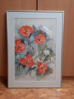 Aquarel met klaprozenmotief, Minder dan 50 cm, Ophalen of Verzenden, Zo goed als nieuw, Schilderij
