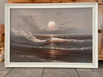Schilderij zeezicht/zonsondergang; 0.70 x 100 cm. beschikbaar voor biedingen