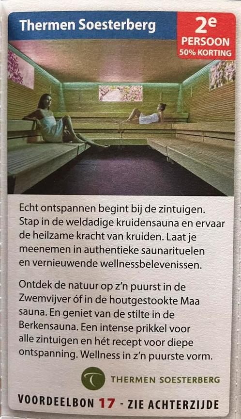 Kortingsbon 25% korting pp Thermen Soesterberg, max 4 pers, Tickets en Kaartjes, Kortingen en Cadeaubonnen, Spa of Sauna, Kortingsbon