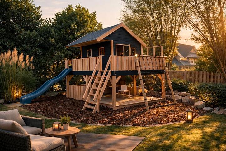 Design boomhut speelhuisje – premium tuinobject, Kinderen en Baby's, Speelgoed | Buiten | Speelhuisjes, Nieuw, Hout, Verzenden