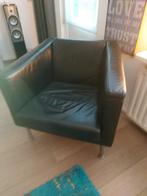 Zwart lederen fauteuils, Ophalen, Minder dan 75 cm, Modern strak, Leer