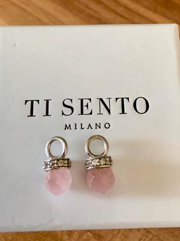 Ti-Sento zilveren oorbedels met roze zirkonia steen beschikbaar voor biedingen
