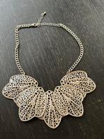 Vintage Leaf statment Ketting dames collar necklace filigree, Ophalen of Verzenden, Zo goed als nieuw, Zilver, Overige materialen