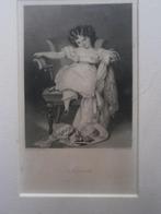 ADELAIDE, Mooie zw-wit gravure Adelijk  meisje in een stoel, Antiek en Kunst, Kunst | Etsen en Gravures, Ophalen of Verzenden