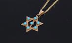 Davidster 14k gouden turkoois parels ketting hanger vintage, Ophalen of Verzenden, Goud, Hanger, Met edelsteen
