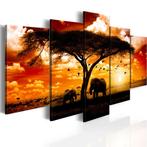 912 Afrika Olifant 5 Luik Canvas Schilderij 200x100cm Nieuw, Nieuw, 125 cm of meer, Ophalen of Verzenden, Schilderij