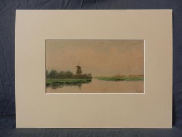 Aquarel Vaartgezicht met molen WH Jintes 1855-1924 hxb 13x25 beschikbaar voor biedingen