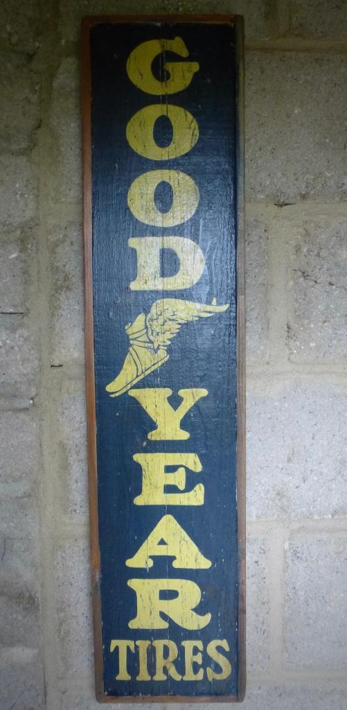 Handgeschilderd vintage houten bord / Good Year Tires, Verzamelen, Merken en Reclamevoorwerpen, Zo goed als nieuw, Reclamebord