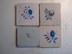 4 antieke tegels met bloemen., Ophalen of Verzenden