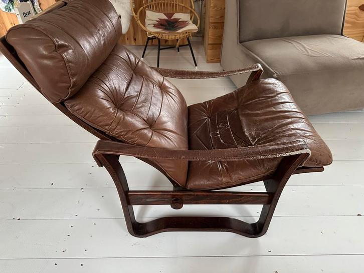 J.M birking deens design jaren 70, Huis en Inrichting, Fauteuils, Zo goed als nieuw, Leer, 50 tot 75 cm, 75 tot 100 cm, Ophalen