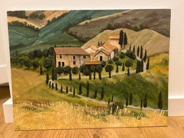 Toscane Landschap Schilderij, Antiek en Kunst, Kunst | Schilderijen | Klassiek, Ophalen of Verzenden