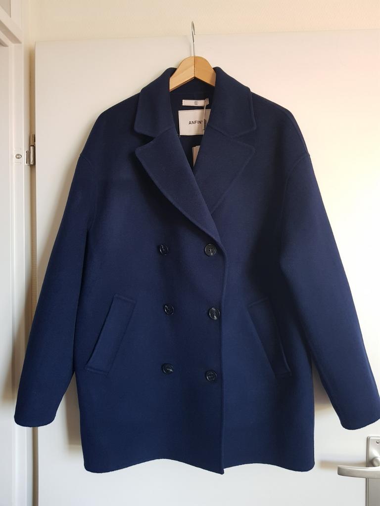 Anfiny marine blauw wollen jas maat 42/44 Nieuw!, Blauw, Maat 42/44 (L), Nieuw, Ophalen of Verzenden
