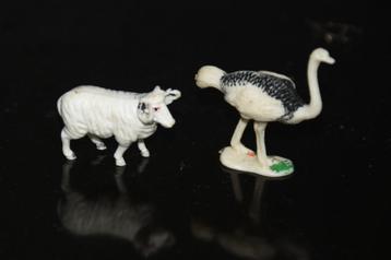 Oude speelgoed Struisvogel & Ram schaap dieren beeldjes beschikbaar voor biedingen
