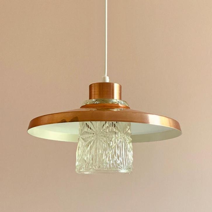 vintage Deens Design LAMP glas koper Mid Century Scandinavie, Huis en Inrichting, Lampen | Hanglampen, Gebruikt, Minder dan 50 cm