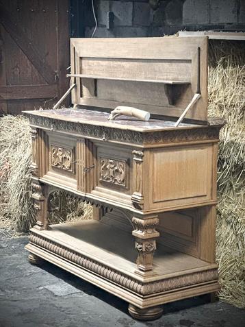 * Antiek dressoir houtsnijwerk marmer, puntgaaf * beschikbaar voor biedingen