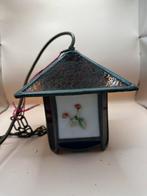 Vintage glas-in-lood lampenkap – bloemendecor, Ophalen of Verzenden, Zo goed als nieuw