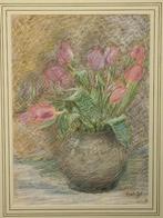 Evert Moll – tulpen in vaas, pastel/tekening – 3122 cm, Ophalen of Verzenden