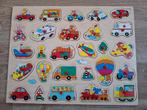 Houten puzzel voertuigen, Ophalen, 2 tot 4 jaar, 10 tot 50 stukjes, Zo goed als nieuw