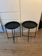 2x Zwarte Inklapbare Bijzettafels - Als Nieuw!, Huis en Inrichting, Minder dan 45 cm, Minder dan 55 cm, Metaal of Aluminium, Rond