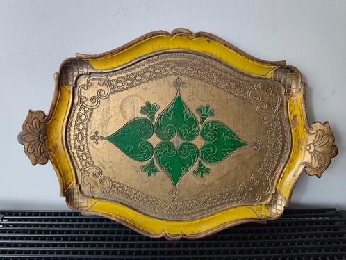 Retro barok/florentijns dienblad goud/groen/geel, 34x50 cm, Huis en Inrichting, Woonaccessoires | Dienbladen, Gebruikt, Kunststof