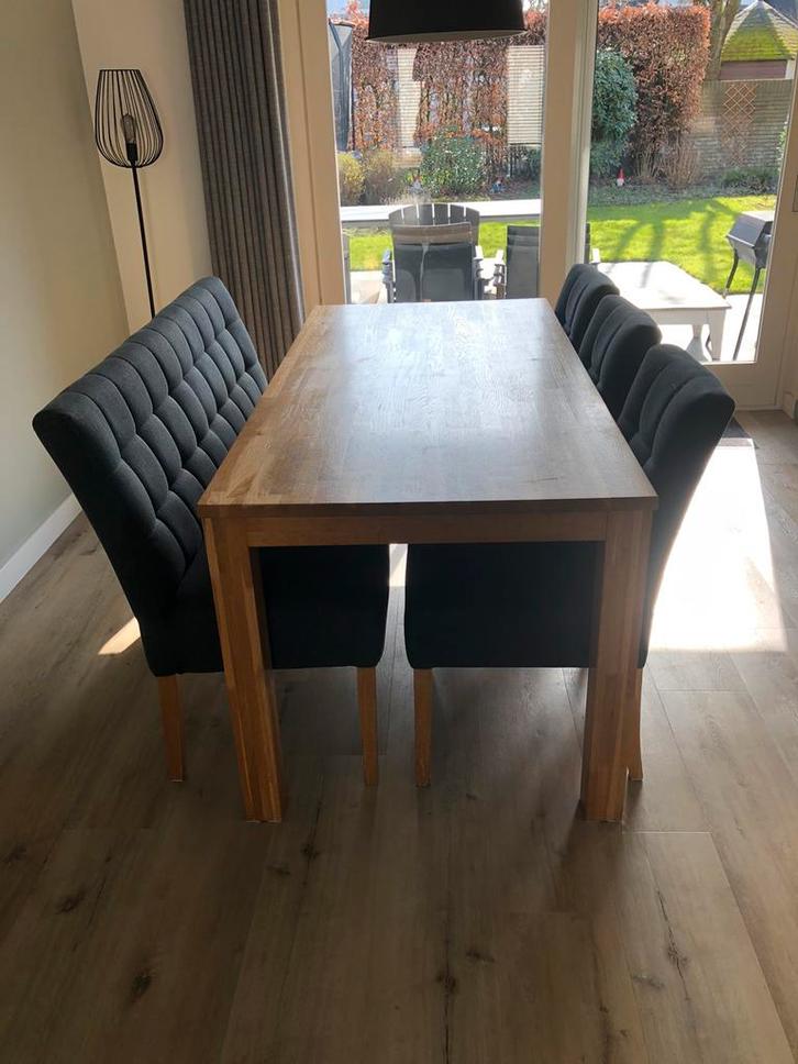 Eettafel en stoelen/bank Woood 180x85 cm, Huis en Inrichting, Tafels | Eettafels, Gebruikt, 50 tot 100 cm, 150 tot 200 cm, Vijf personen of meer