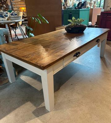 Brocante salontafel - rechthoekig - hout - wit beschikbaar voor biedingen