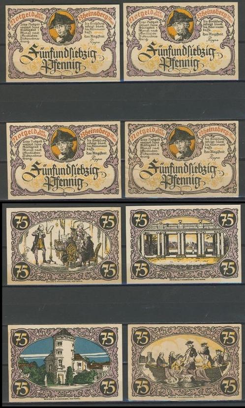 Rheinsberg 4 x 75 Pfg 1922 Duits Noodgeld  Biljet c-77 jdu, Postzegels en Munten, Bankbiljetten | Europa | Niet-Eurobiljetten