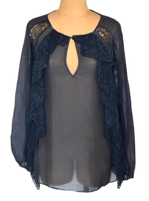 Nolita doorschijnende blousetop, antraciet/zwart, Mt. M, Kleding | Dames, Blouses en Tunieken, Zo goed als nieuw, Maat 38/40 (M)
