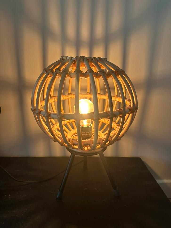 Bamboe tafellamp, Huis en Inrichting, Lampen | Tafellampen, Zo goed als nieuw, Minder dan 50 cm, Stof, Ophalen of Verzenden